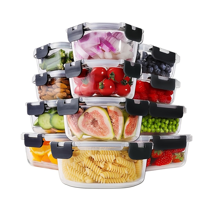 TEMU 12pcs Glass Food Storage Container Set With Lids Ideal- For Meal Prep, Pantry & Kitchen Storage, And Lunches- Leak-proof, Airtight Glass Bento