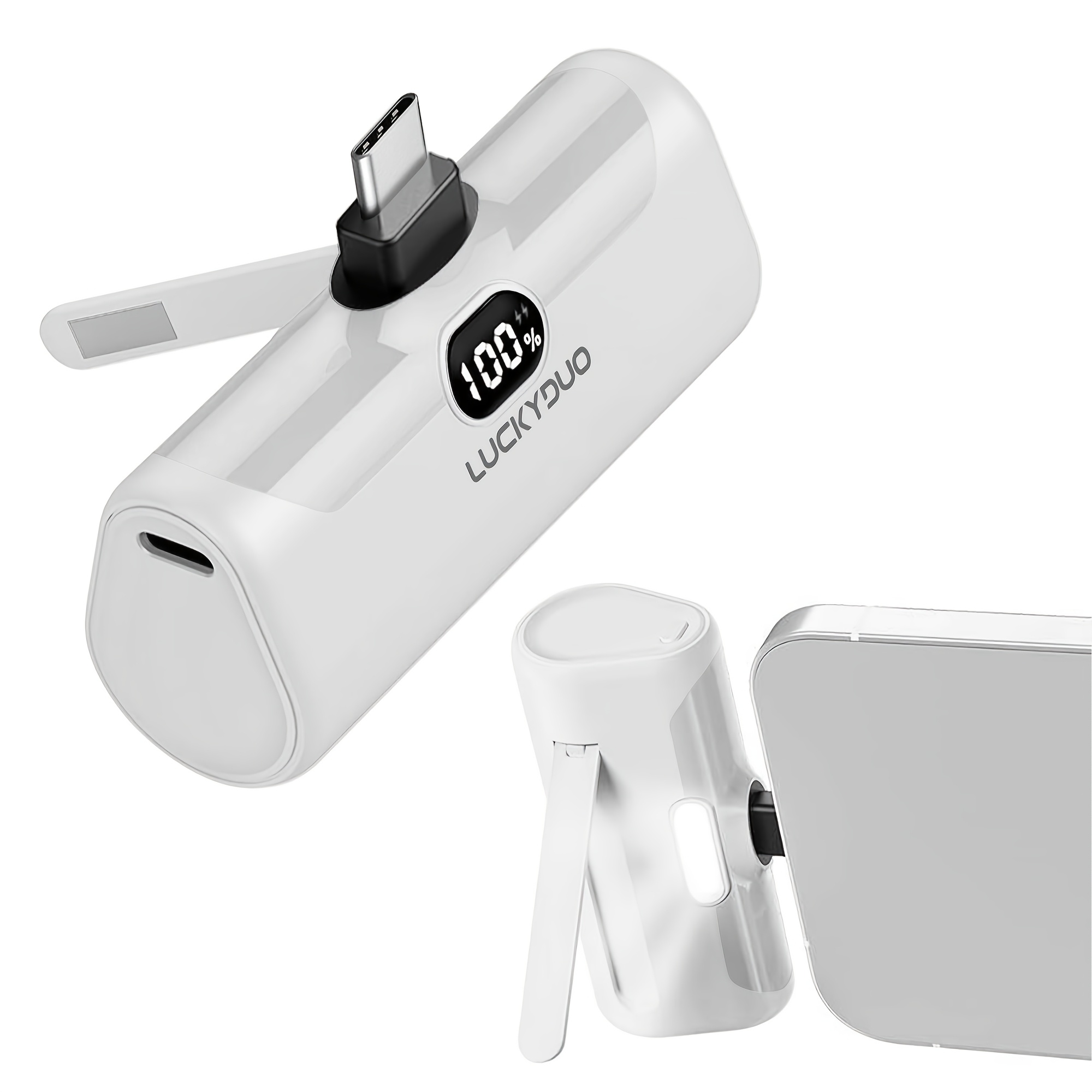 TEMU Compact Usb C Power Bank For Iphone, 5000mah Mini Charger With Integrated Stand, Led Indicator, Pd15w Lcd Screen, Adorable External Battery For