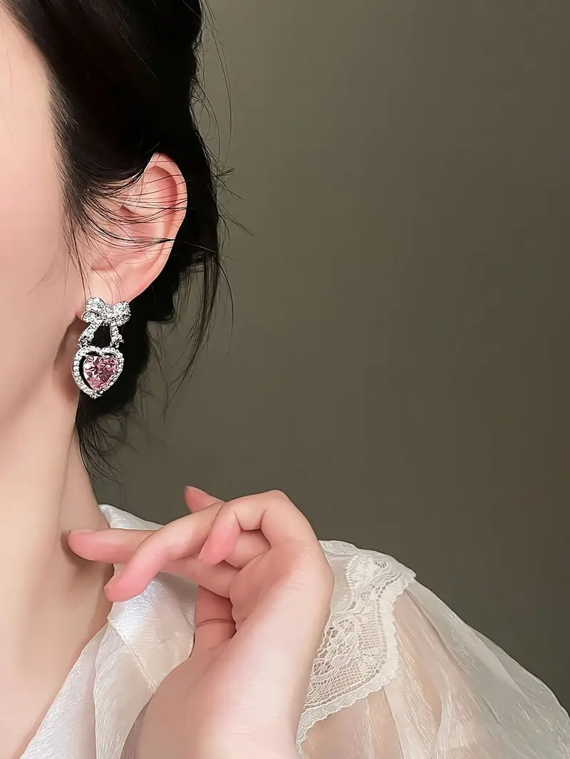 heart drop dangle earrings for women silver plated alloy accents ideal for versatile for details 5