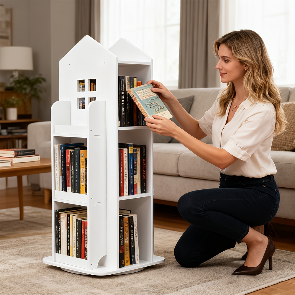 TEMU 3-tier Rotary Bookshelf Childrens Bookcases 360° Rotating Storage Display Rack Floor Standing Swivel Bookcase For Bedroom Living Room Study