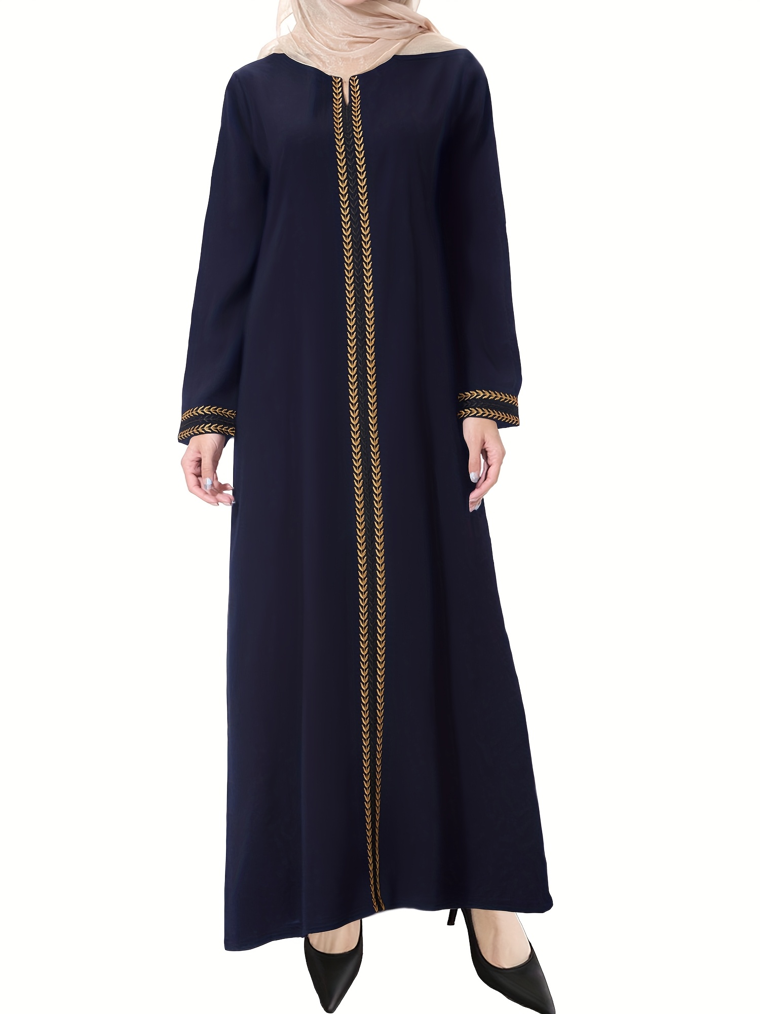 robe caftan musulmane bleu marine broderie dorée Temu Morocco