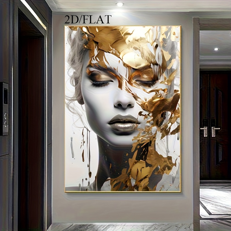 TEMU 2d Flat, 2d/flat Frameless Modern Abstract Female Face Canvas Art Print, High-quality Wall Decor For Living Room And Bedroom, 1pc Modern Canvas
