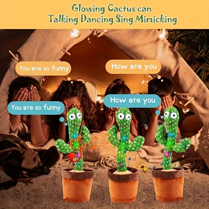 Juguete de cactus bailarín y parlante para bebé, cactus con luz Led, 120  canciones en inglés, cactus cantante inteligente que repite lo que dices