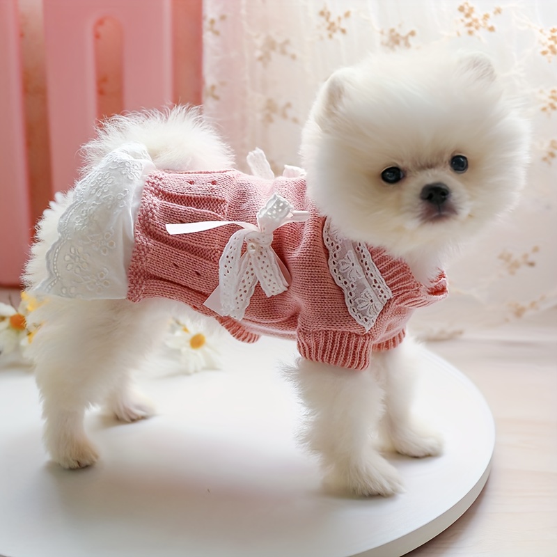 

Cozy Pink Knit Dog Dress - Warm Pullover Sweater For Small Breeds, Pomeranians, Teddy &