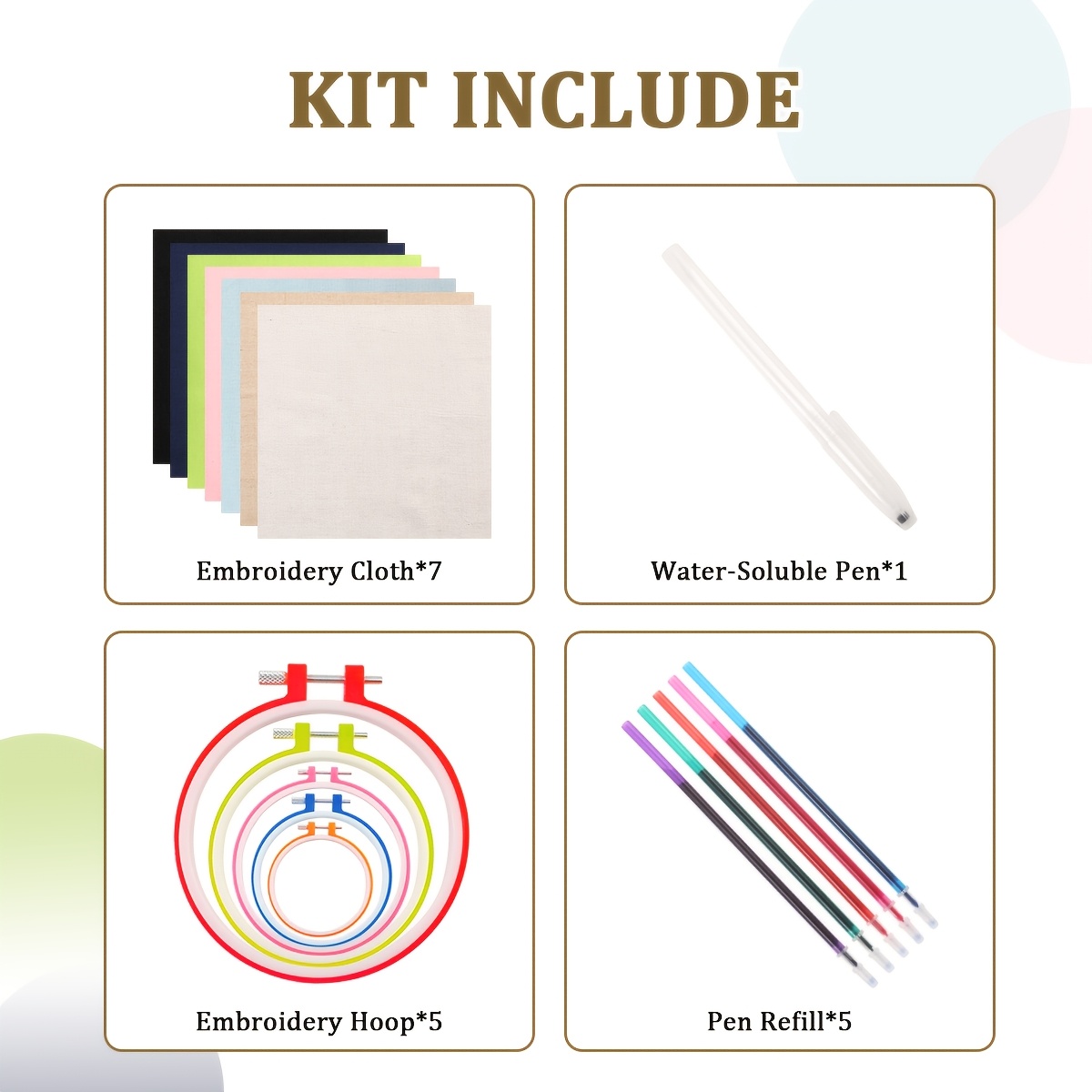 Embroidery Fabric Set, 3/7pcs 30x30cm, 7 Colors