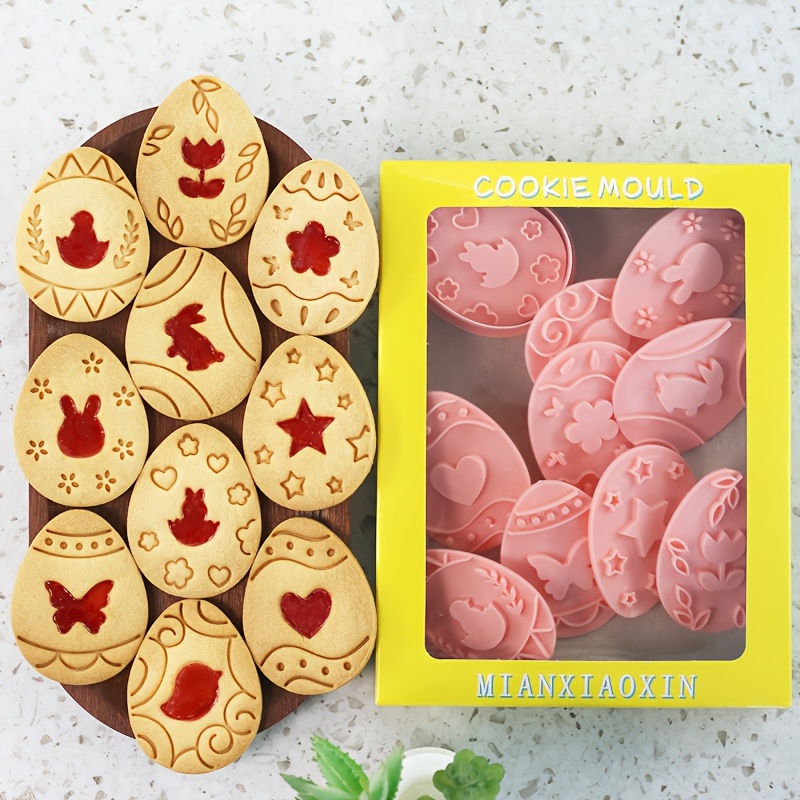 Image of 10pcs Easter Jam Sandwich Cookie Cutters Diy Festive Biscuits Molds For Fondant Pastry Cheese Baking, Easter Bunny Chick Rabbit Shape Jam-filled Cookie Molds For Easter Party Decorations
