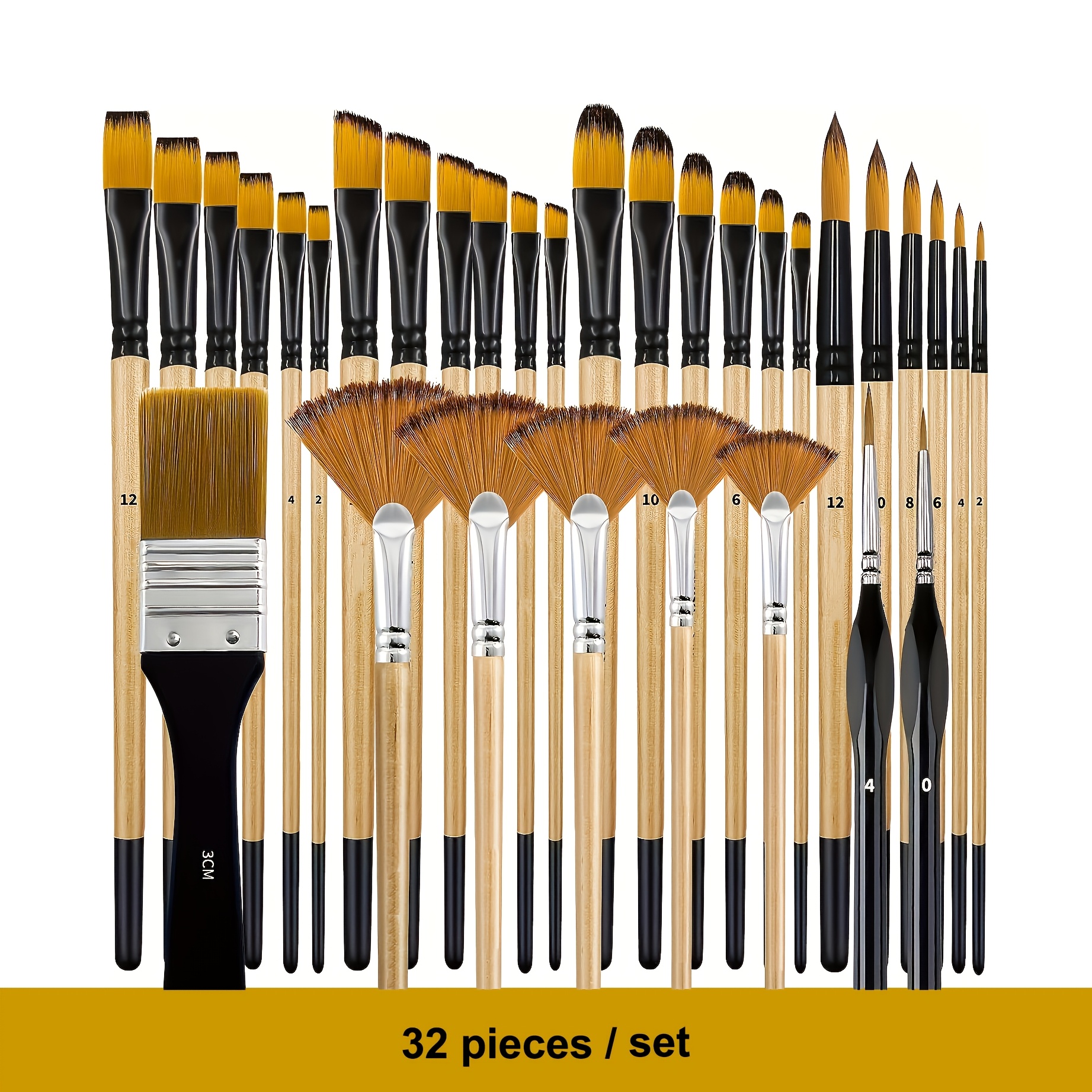 

32pcs Paint Brush Set, Artist Series, Nylon Bristles With Round, , Flat, Fan, Angle, Fine Detail Brush, Suitable For Artists And Beginners For Acrylic Painting, Oil, Watercolor