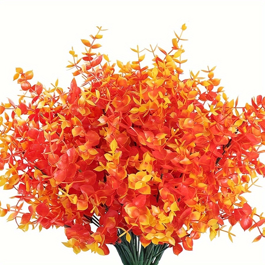 6pcs Modern Outdoor Faux Greenery Set Golden Artificial Mums Eucalyptus