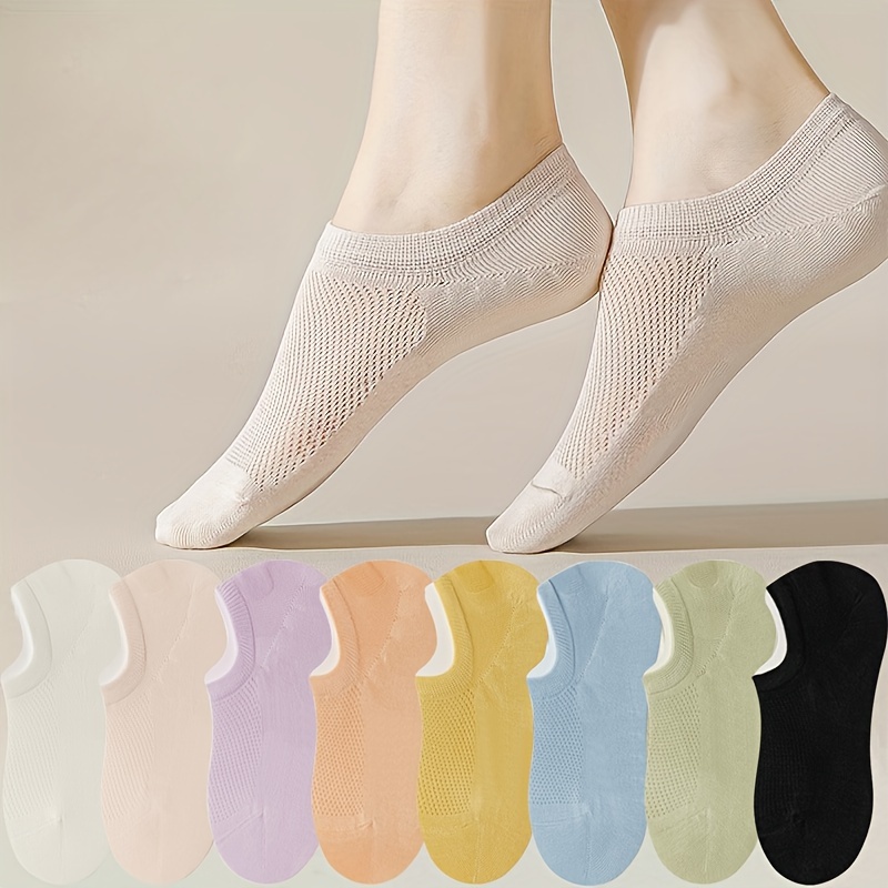 

5/8 Pairs Women's Boat Socks, Spring And Autumn Solid Color Shallow Mouth Invisible Short Socks