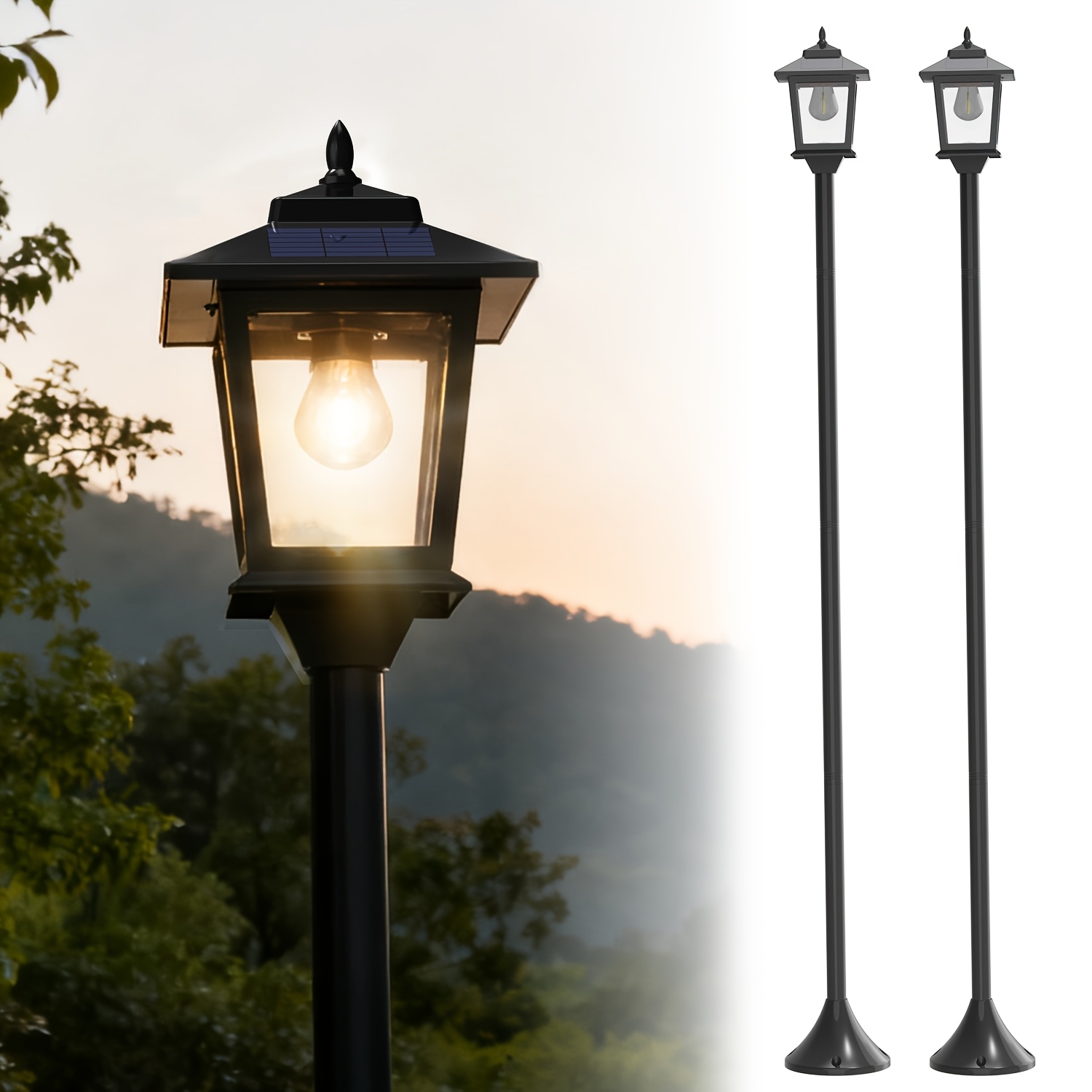 TEMU 2 Pack 63 Inch Solar Lamp Post Lights Outdoor, Solar Powered Floor Lamps For Garden Pathway, Waterproof Yard Lights For Christmas Holiday Decor, Warm Lights For Driveway, Front Door, Backyard