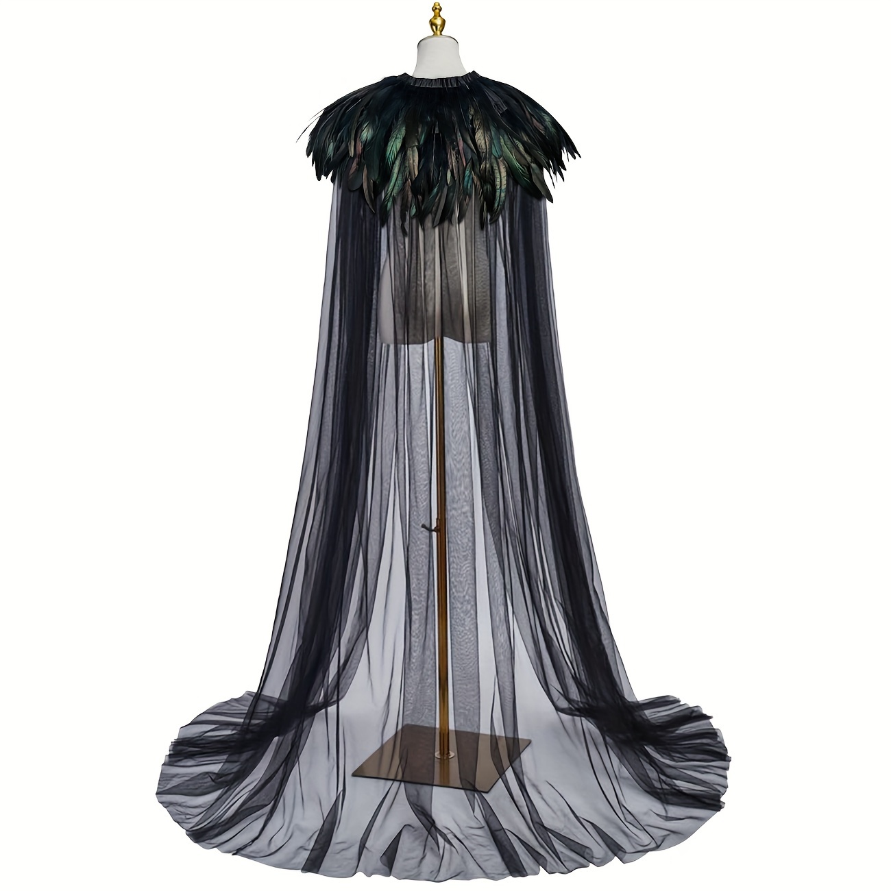 L'VOW Evil Queen Witch Costume - Halloween Cosplay with Feathered Cape, Long Robe & Shawl - Funky Polyester Masquerade Outfit, L'VOW details 3