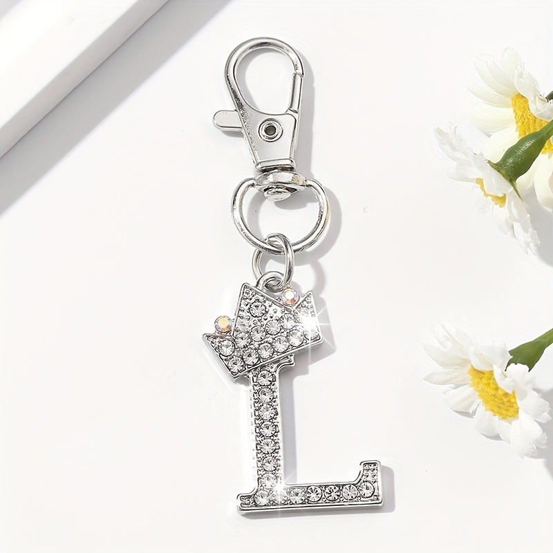 TEMU 1pc Porte-clés Couronne en Strass - Alphabet A-Z avec , Charm de Luxe pour Clé et Sac Femme, Cadeau d'Anniversaire ou Saint-Valentin, Accessoire