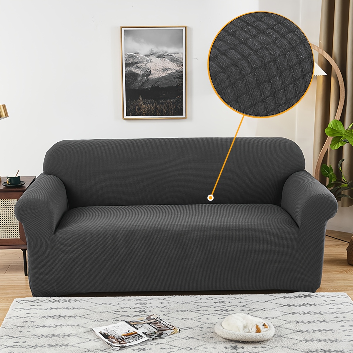 TEMU de Sofá Jacquard Elástica y Gruesa, Cubresofá Completo para Salón, Protector Antipolvo con Base Elástica, Lavable y Extraíble de Color Sólido,