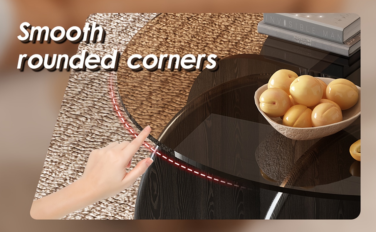 31.5'' Round Glass Coffee Table, Center Table with Tempered Glass-Top for Small Space, Modern Round Coffee Table for Living Room, Home, Office, Easy Assembly. (Brown + Brown), Living Room Coffee Table, Coffee Tables with Storage