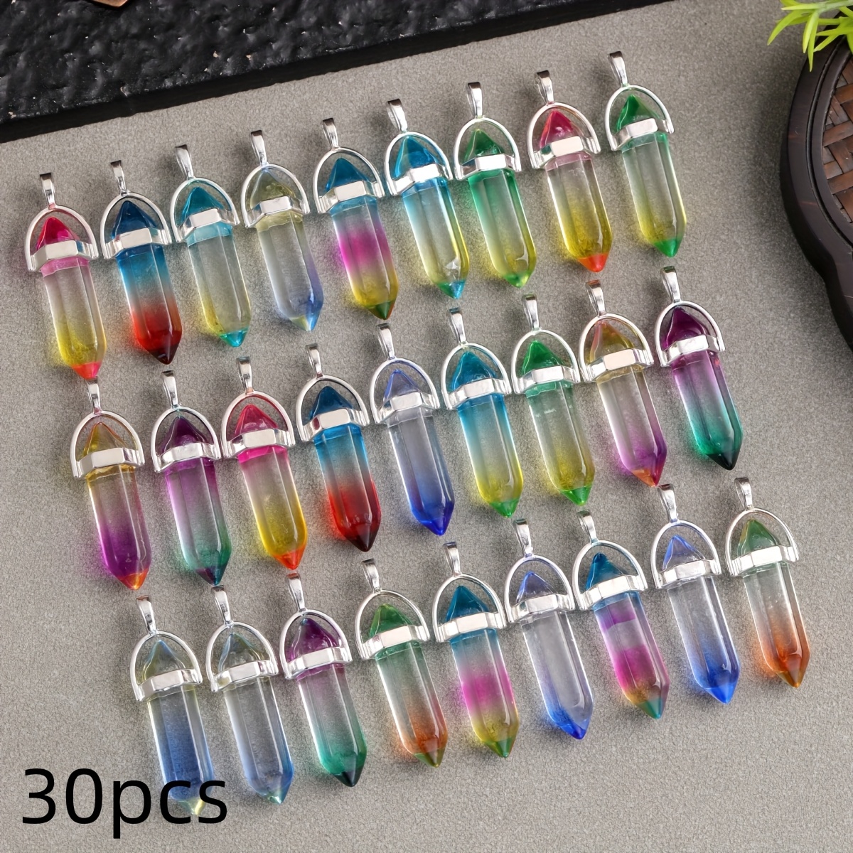 TEMU piezas de cristal artificial colorido, prisma hexagonal estilo bohemio, forma de bala, punta, para manualidades de joyería, uso diario y regalos