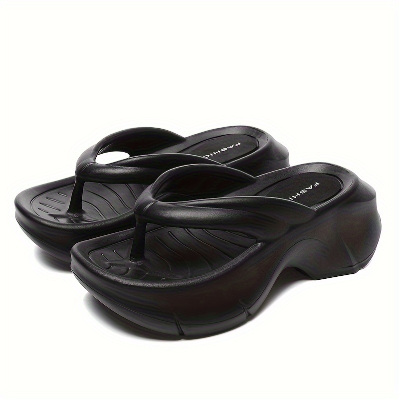 

Women's Solid Color Flip Flops, Casual Clip Toe Platform Shoes, Comfortable Slip On Sandals