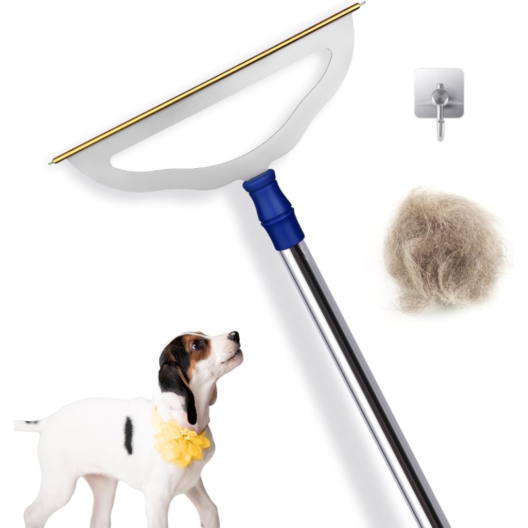 TEMU Large 12" Carpet Rake For Pet Hair Removal-metal Brush With 54" Heavy-duty Handle, Low Pile Carpet & Rug Scraper, Fur Remover Tool For Couch, Stairs, Upholstery