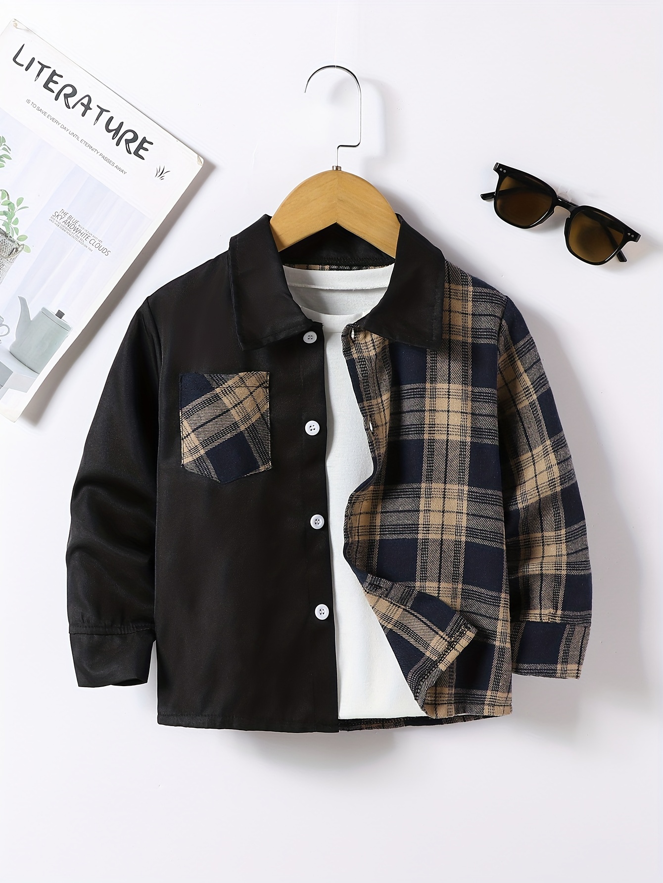 camisa cuadros casual niños [estilo larga Temu Spain