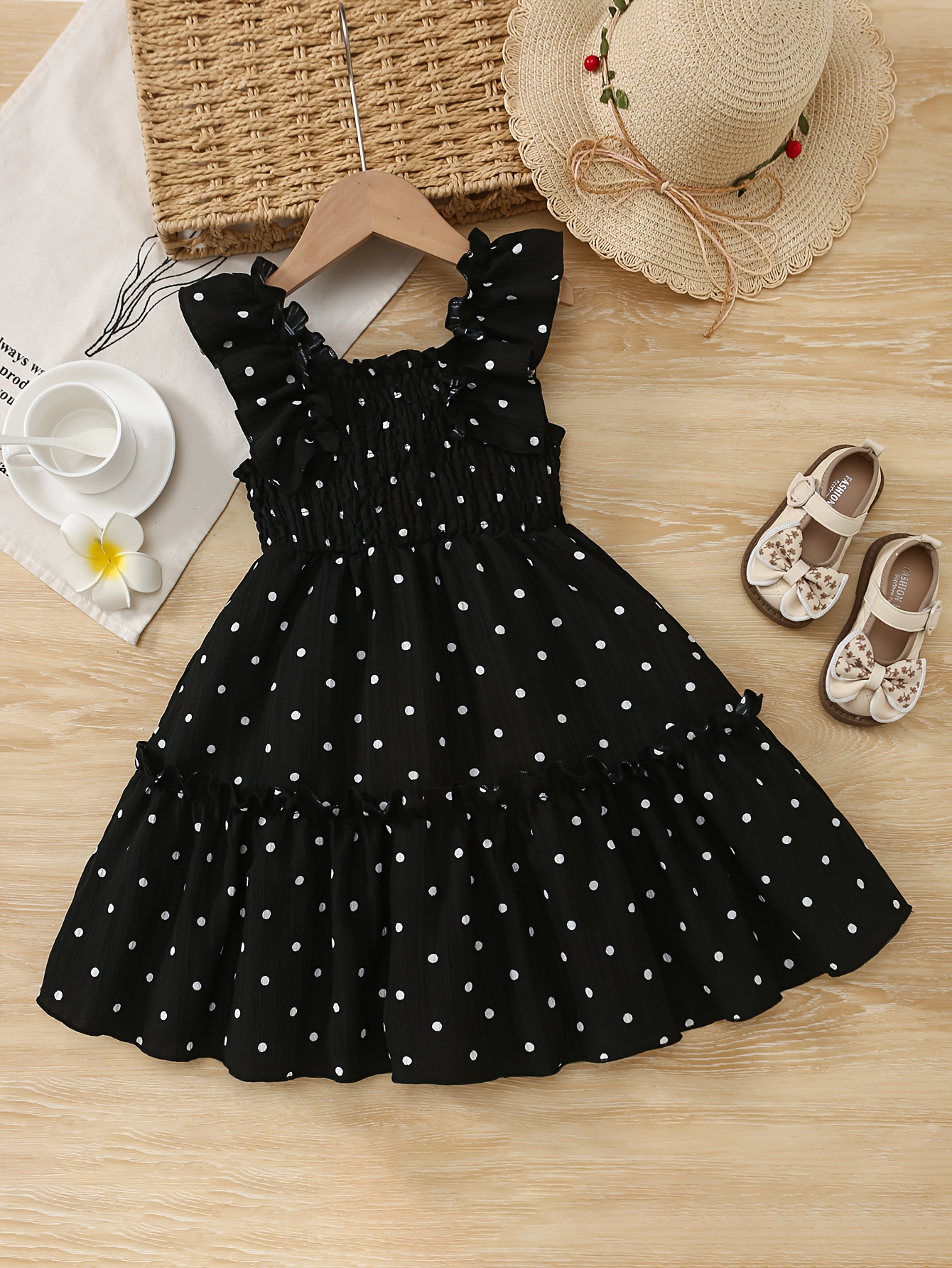 girls casual polka dot dress high fabric ruched