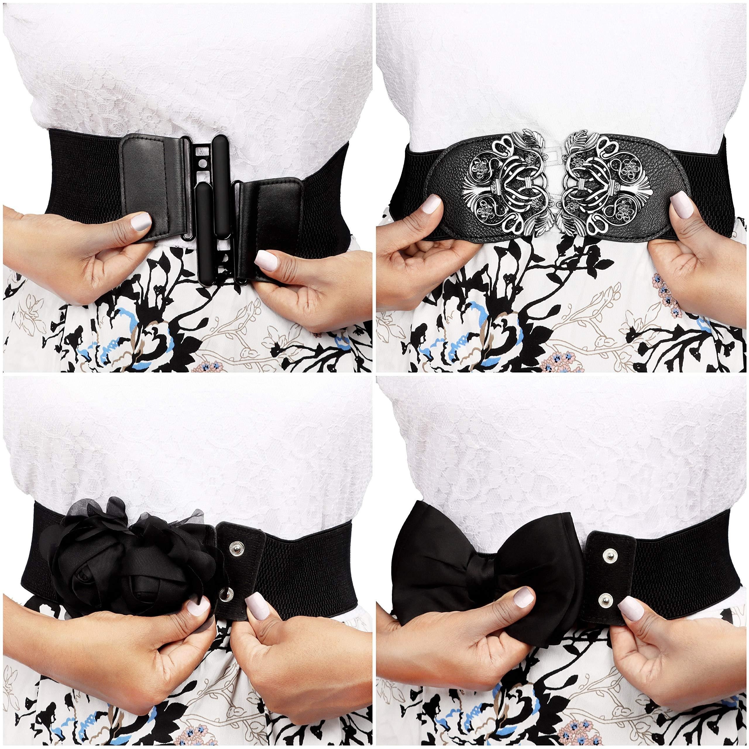 

4pcs/set Vintage Women's Waist Belt, 4 Different Styles Vintage Waist Belt, Slimming Effect Wide Stretch Waist Belt, Stretch Retro Belt Waistband For Jeans Pants Dresses