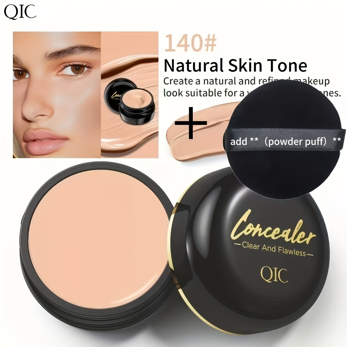 TEMU 2pcs Qic Full Coverage Concealer Cream - Waterproof , Plant-based Formula With Options ( To Dark) For Tones | Buildable Coverage Suitable For, Dark Spots, & Blemishes