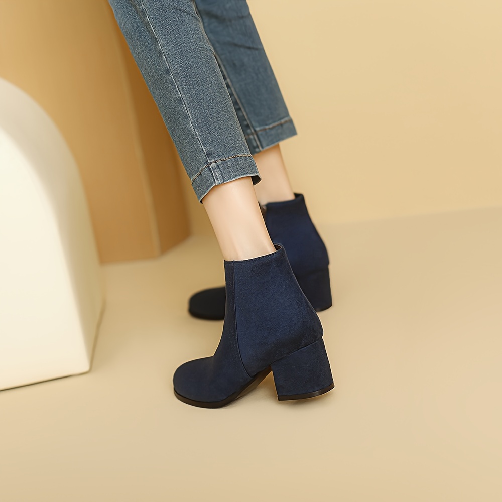 Women s Suede Short Boots Block Heel Round Toe Side Zipper Shoes Women s Footwear