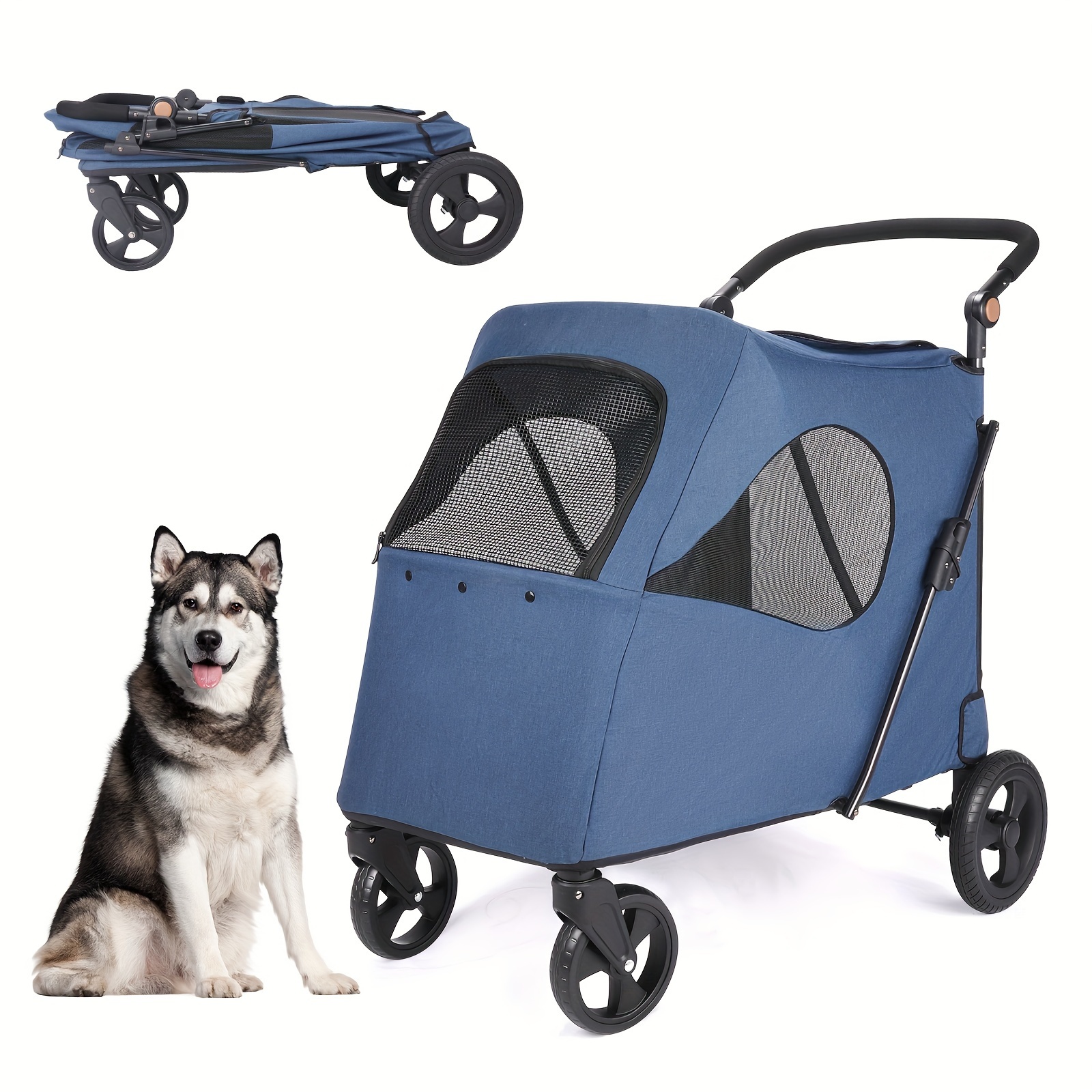 

Dog Stroller For Large Dogs - Upto 120 Lbs Pet Jogger Wagon, Travel Folding Carrier With Adjustable Handle, , Rear Brake, Security Leash