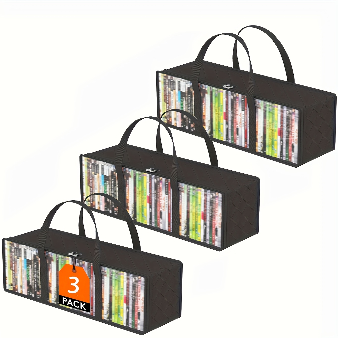 TEMU 1/2/3pcs Clear Pvc Dvd Storage Bags With Handles & Zipper - Durable Media Organizer For Blu-ray, Vhs, Video Game Discs, Albums, Books - For Easy