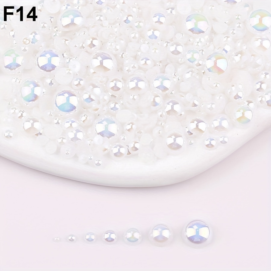 Image of Pack Of 500pcs, Ranging From 2mm To 10mm In Size, Featuring Of 7 Sizes Of Ab Colored Flatback Half Round Pearl Rhinestones. Multi-colored Are Non-hotfix Jewelry Beads