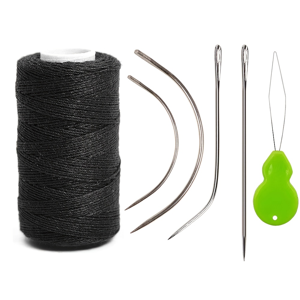 TEMU 6pcs/set Aiguille et Fil pour Extensions de Cheveux 1 Rouleaux de Fil à Coudre pour Tissage de Cheveux avec 4pcs Aiguilles Courbées de pour
