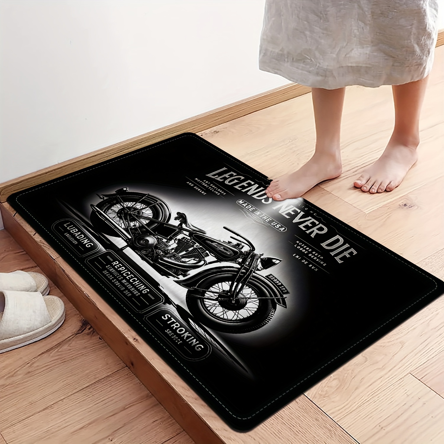 motorcycle club doormat polyester   flannel non slip mat 1 2cm thick absorbent sponge stain resistant machine washable waterproof floor carpet for living room bedroom kitchen details 2