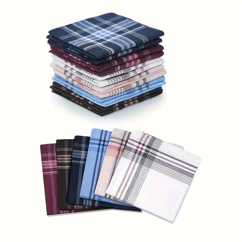 

3pcs/6pcs Premium Cotton Men's Handkerchiefs - Classic Vintage Style, Lightweight & , Fashionable Stripes And Design