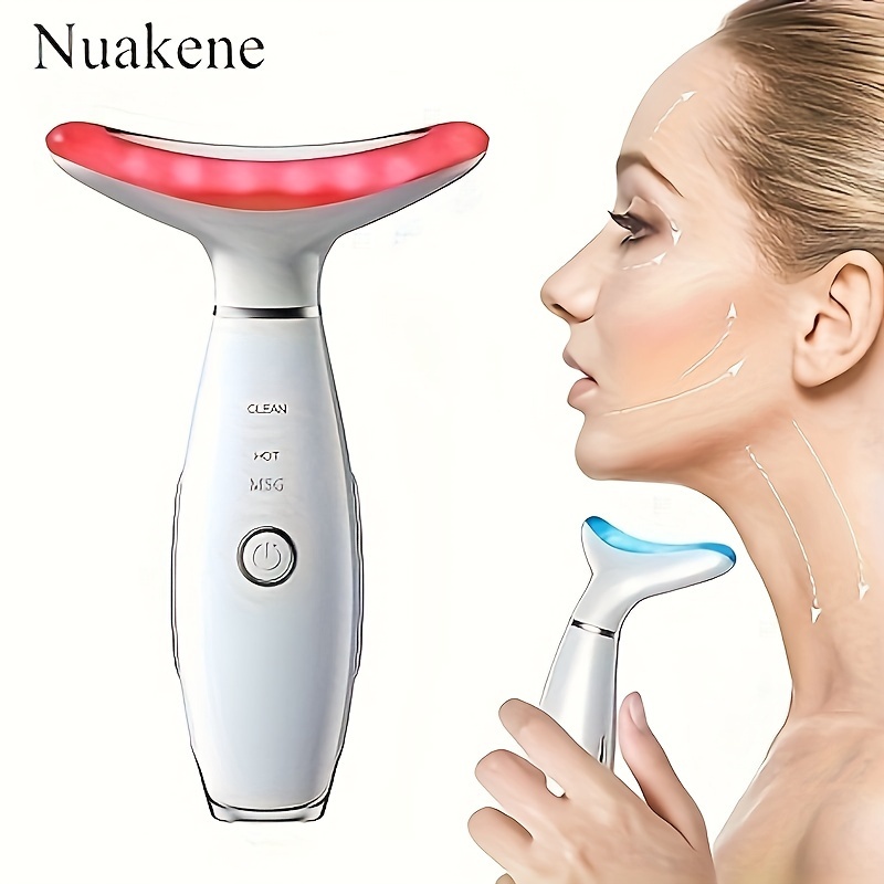 

Rechargeable Facial And Neck Massager With Tri-color Led And Heating Mode, Neck And Facial Skin Massage Care Tool, Gifts For Women, Mother's Day Gift