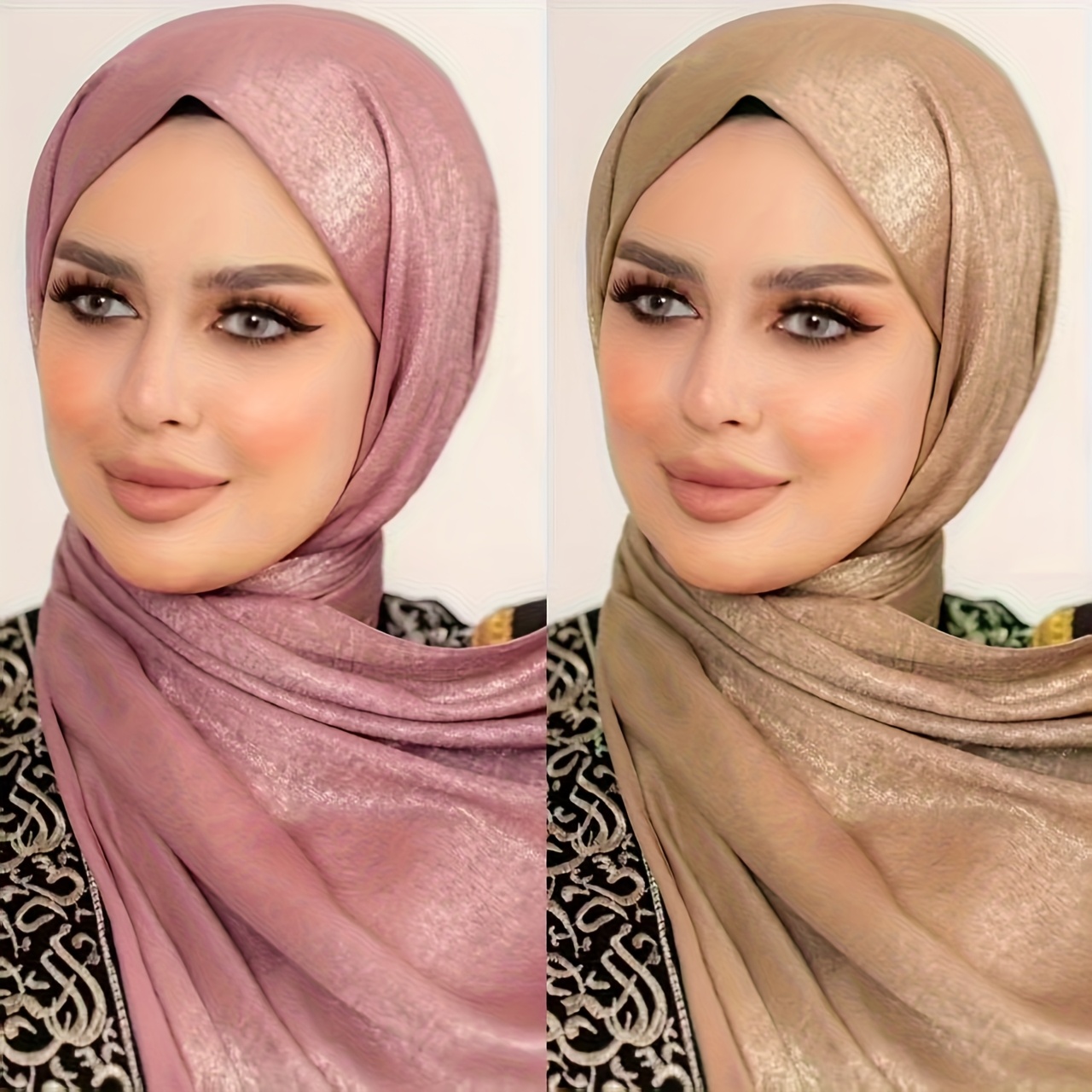 2 pack silky scarf, 100% polyester fiber, religious muslim headscarf, breathable, fitted, non-elastic, weaving  , multiple solid colors   details 3