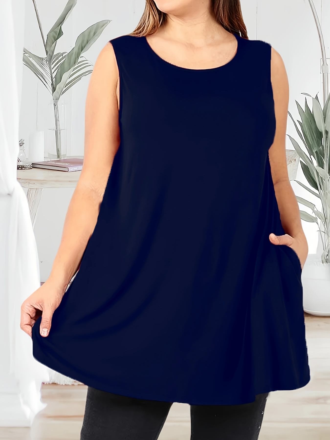 Women'S Plus Size Sleeveless Tank Top with Pockets - Casual, Comfortable, and Stylish Red Blend Vest for Casual Attire, PLUS SIZE