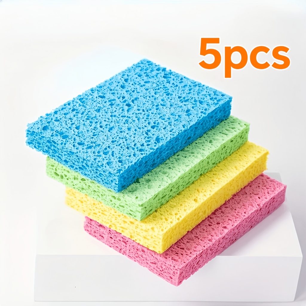 TEMU 5pcs Kitchen Cleaning Sponge Scrubber, Random Colors, Non-scratch Surface Dish Sponge, Heavy-duty Cleaning Pad, Suitable For Dishes And Pots,