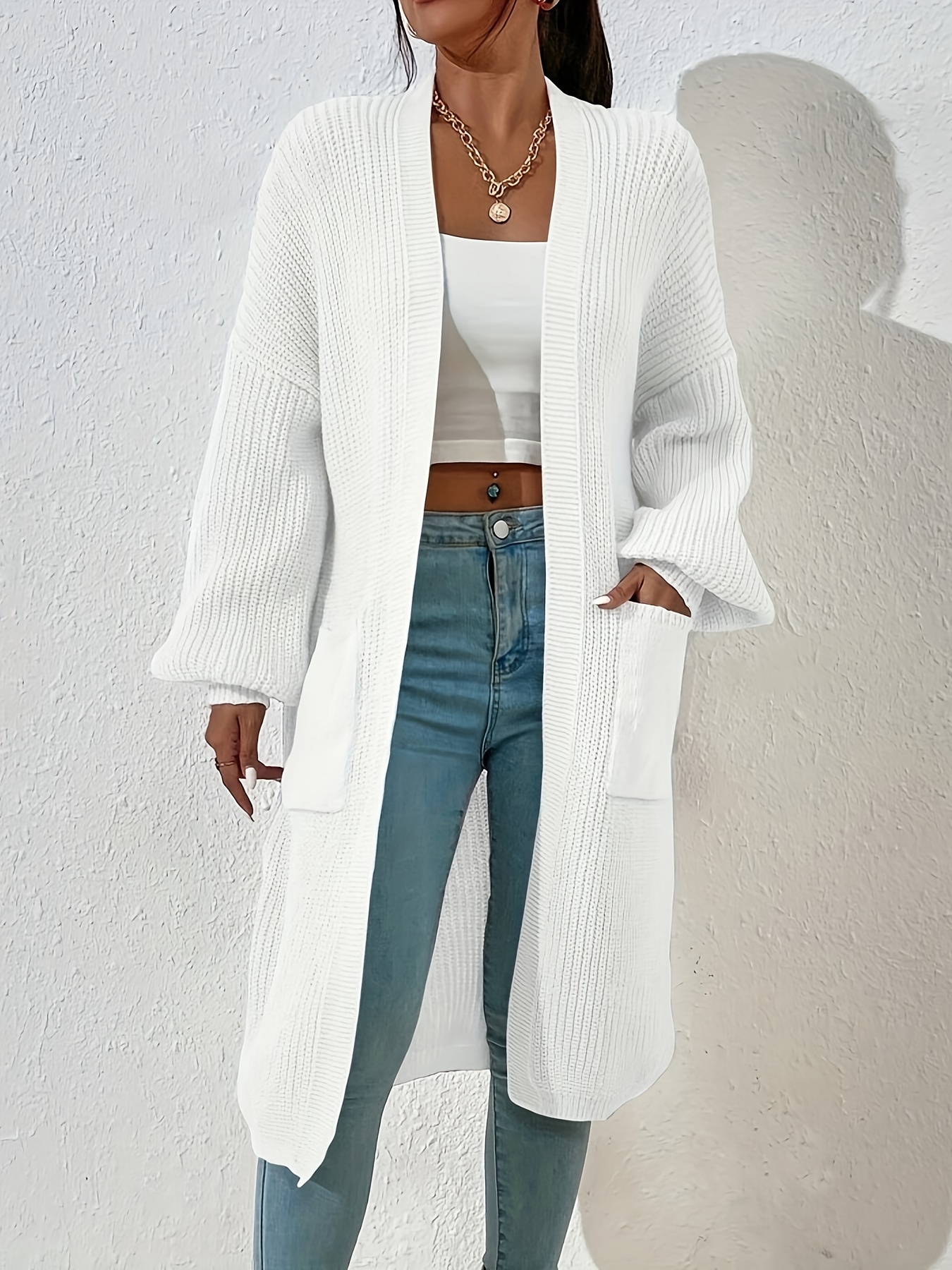 women's casual v neck long sleeve rib knit duster cardigan Temu