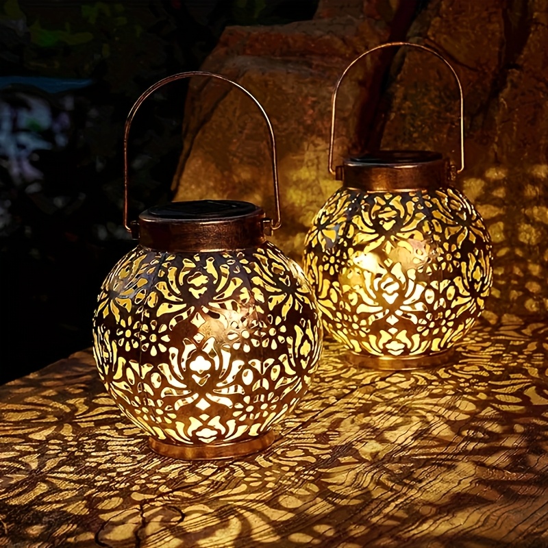 2pcs Outdoor Solar Hanging Lights/Table Lamps, Waterproof Table with Handle, LED  , Metal Decorative Garden Solar Lights, Suitable for Courtyard, Lawn, Porch, Backyard