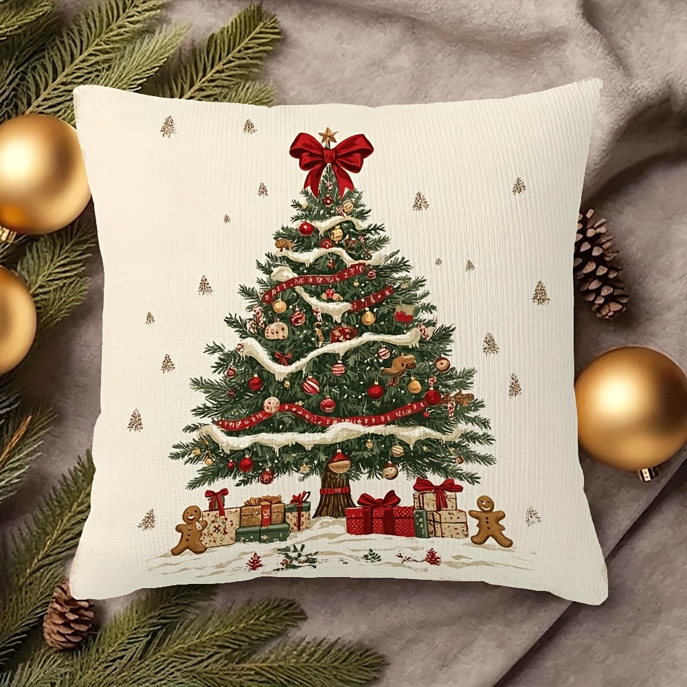 TEMU 1pc, Double-sided Short Plush Pillowcase, Cozy Farmhouse Style Christmas Theme Pattern, Suitable For Holiday Parties, Birthday Gatherings,