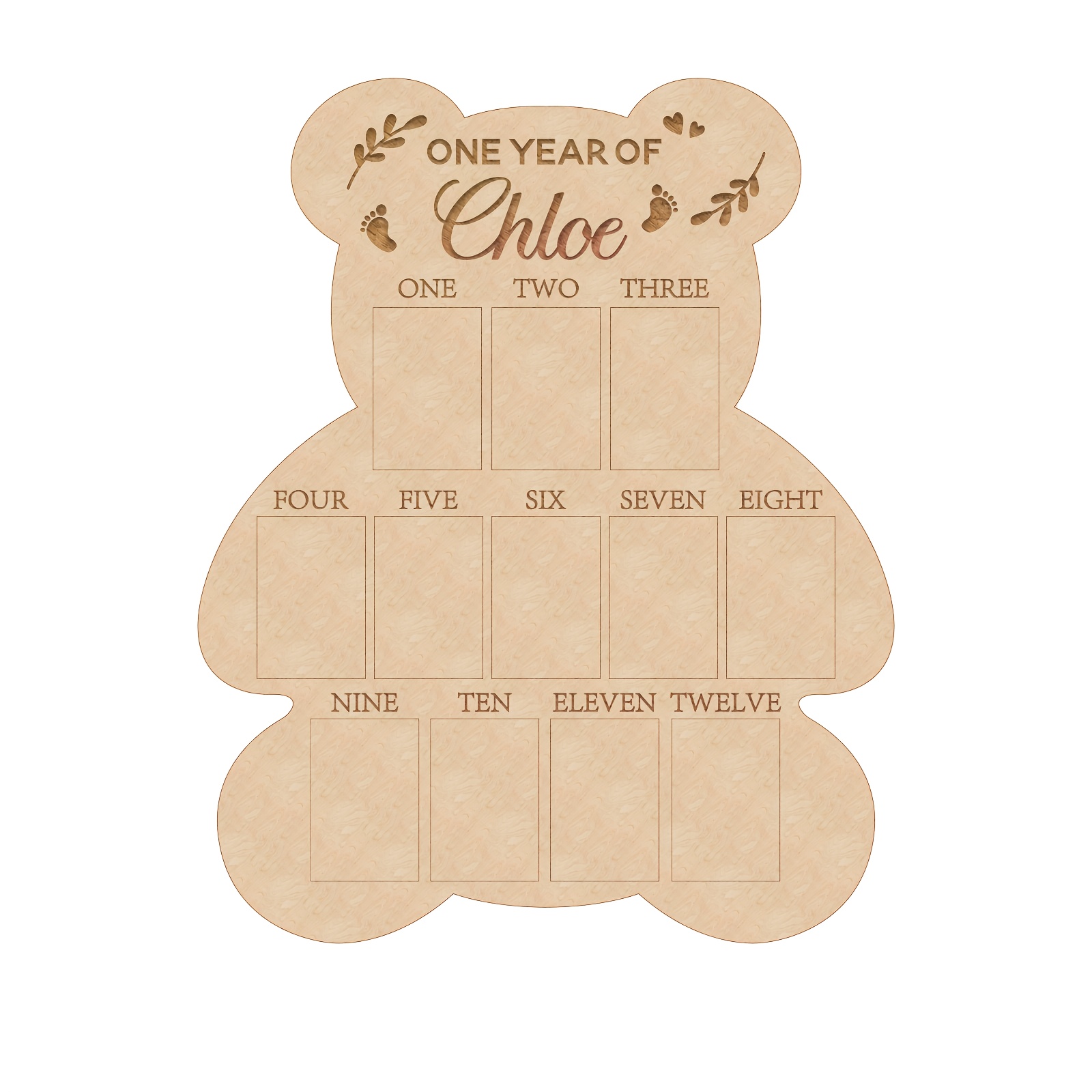 TEMU Personalised Year Wooden Photo Board With – Custom Name, 12 Slots For From Newborn To 1 Year (5 Colors ), Newborn , First Year Keepsake, Rustic