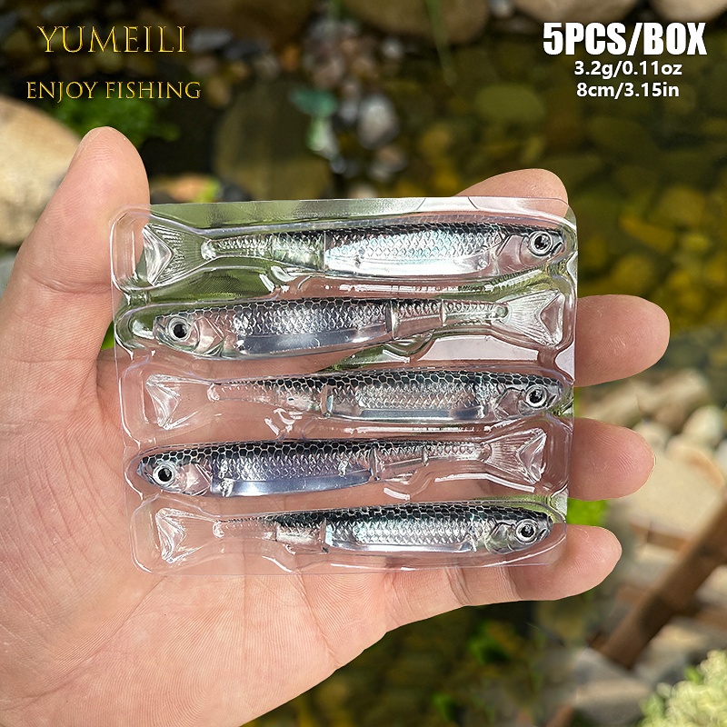 TEMU 5pcs High-quality Built-in Long Reflective Shimmering Transparent Soft Bait – Realistic Spray-painted Fish Scale Tattoo, Simulated 3d Fish Eye –