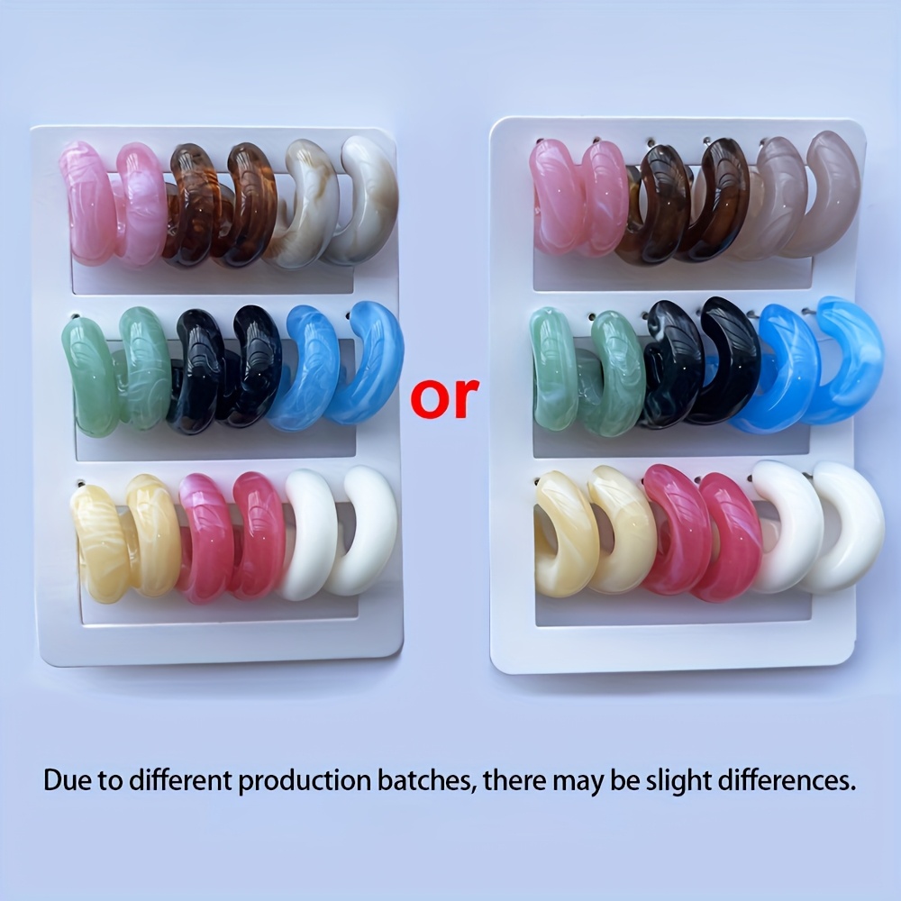 Image of 9-pair Set Assorted Colorful Hoop Earrings, Fashion Acrylic Earrings, Summer Accessory, , Jewelry