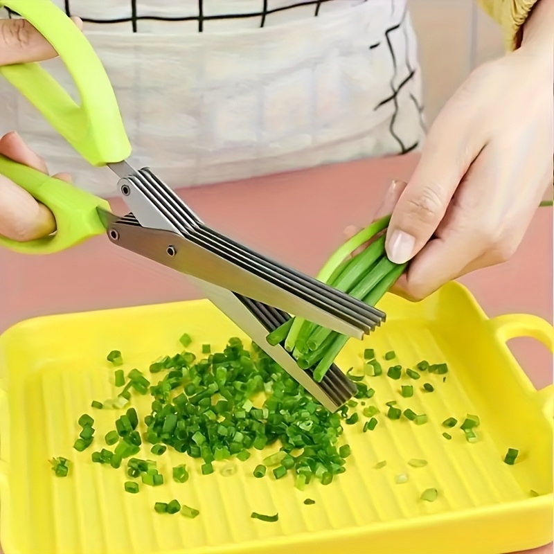 

5-blade Stainless Steel Cutter Scissors Set With Safety Cover & Cleaning Comb - Dishwasher Safe, Easy-to-clean Kitchen Shears For Shredding Of Green , & More, Onion