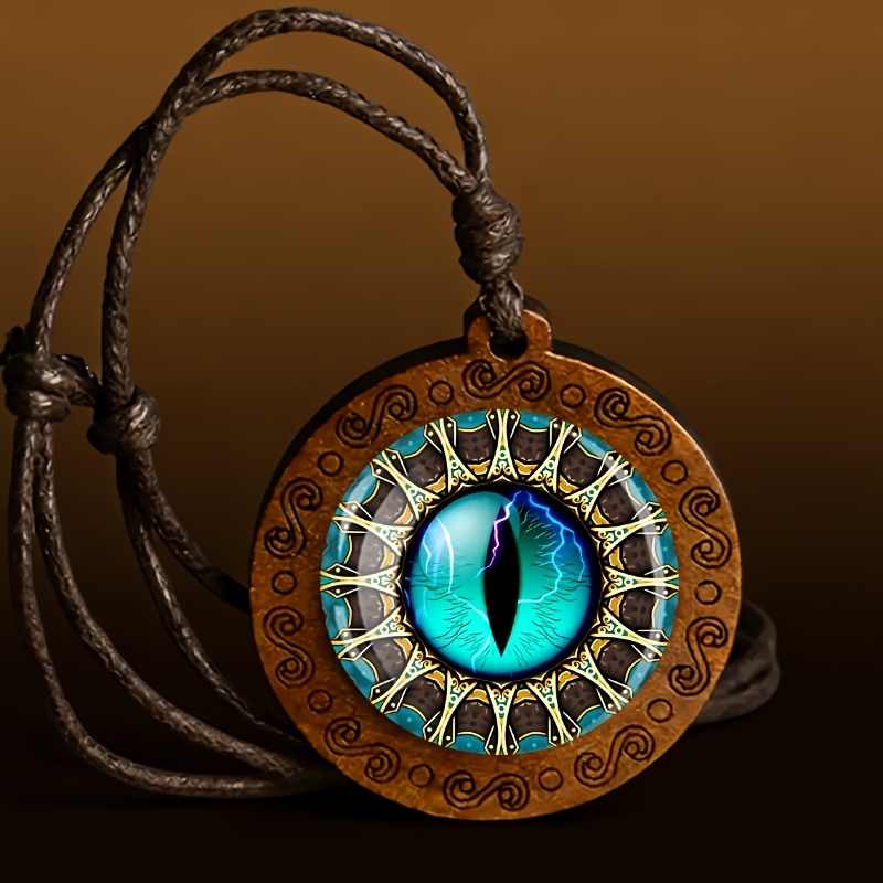 TEMU Evil Eye Totem Wooden Necklace, Retro Easy Small Gift, Small Present For . Accessory, Individual Outfit For Daily Wear, Suitable For