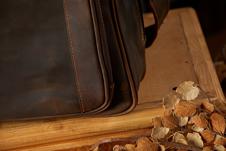 Crazy Horse Genuine Leather Scratch Repairable Men's Handbag, Handmade Vintage Crazy Horse Genuine Leather Tote Bag, Large Capacity Laptop Bag, Men's Single-Shoulder Crossbody Bag, Genuine Leather Business Briefcase