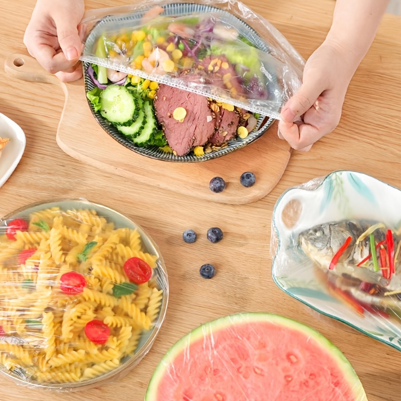 TEMU 120 Reusable Thickened Elastic Cling Film, Food-grade Stretch-to-seal Bowl Lids, Transparent Plastic Dish Covers, Leak-proof Storage For Kitchen
