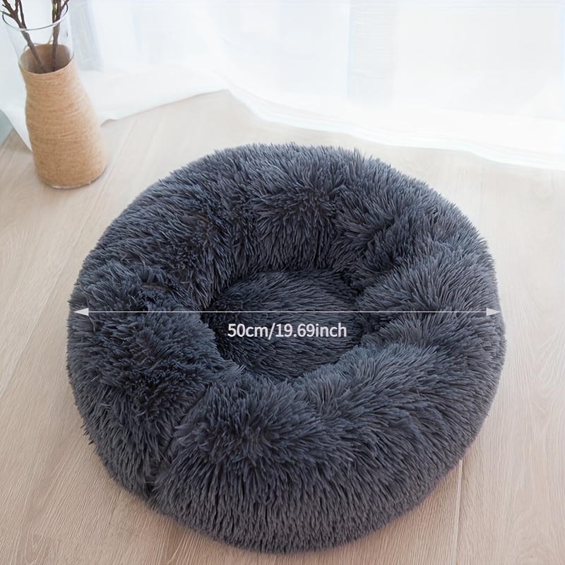 TEMU 1 stuks Comfortabel Gestreept Pluche Huisdierbed, Geschikt voor Katten en Kleine Honden - Warm Diepe Ronde Nest met Vulling, Grijs