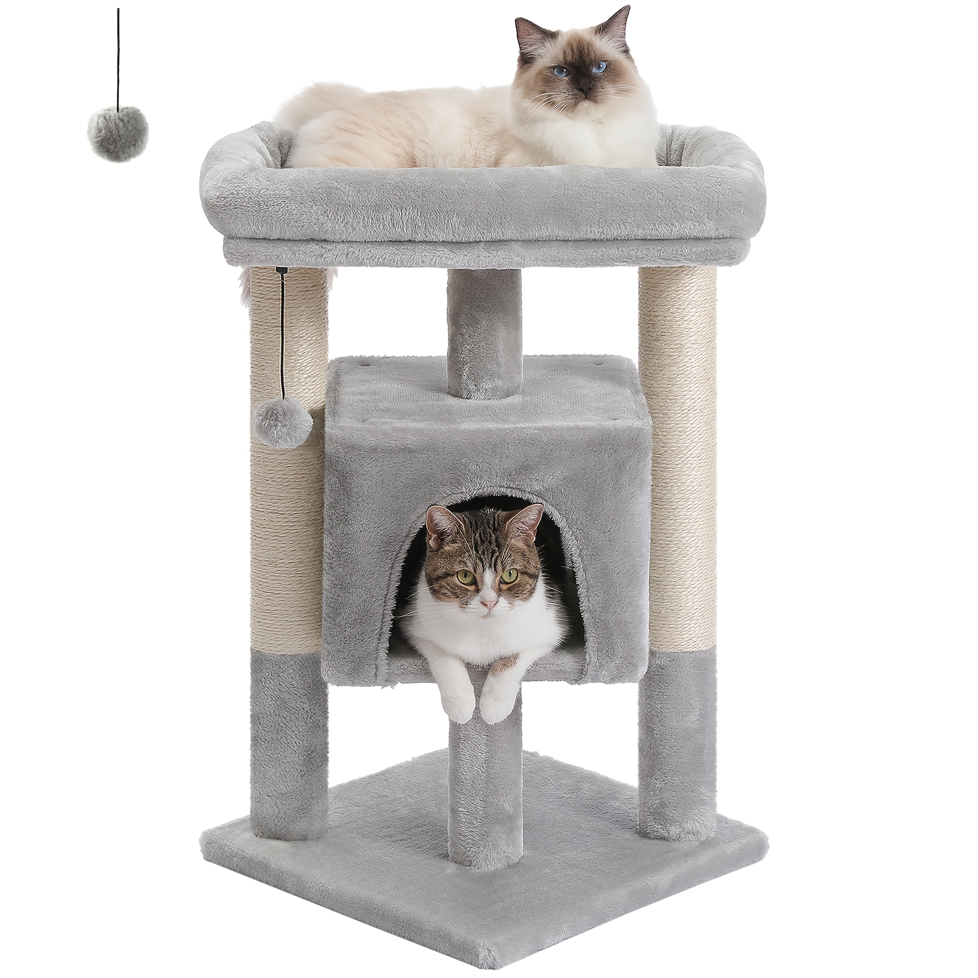 Road Compact Cat Tree For Kittens - 72cm Tower With Plush Perch, Cat Cave & Sisal Posts, Easy Assembly For 1-2 Cats (41x41cm Base, Beige/gray)