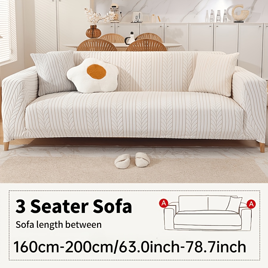 TEMU 1pc Striped Sofa Cover - Washable, Stretchable, Scratch-resistant And Non-slip Sofa Protector, Fits 1-4 Seater Sofas, White Textured Fabric With