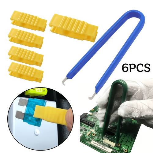 6pcs Professional U-Shaped IC Extractor Tool Set with ESD Suitable for Computer, Smartphone, Electronics Repair, IC Gripper, Component & Keyboard Switch Removal for PCB, Device Maintenance (No )